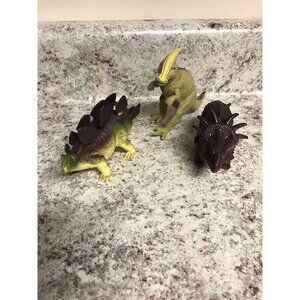 3 Dolgen Toy Dinosaur Figurines Parasaurolophus Styracosaurus Stegosaurs